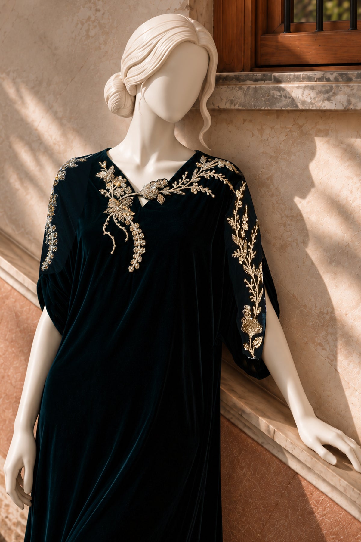 Teal Velvet Kaftan - JE-26-0067