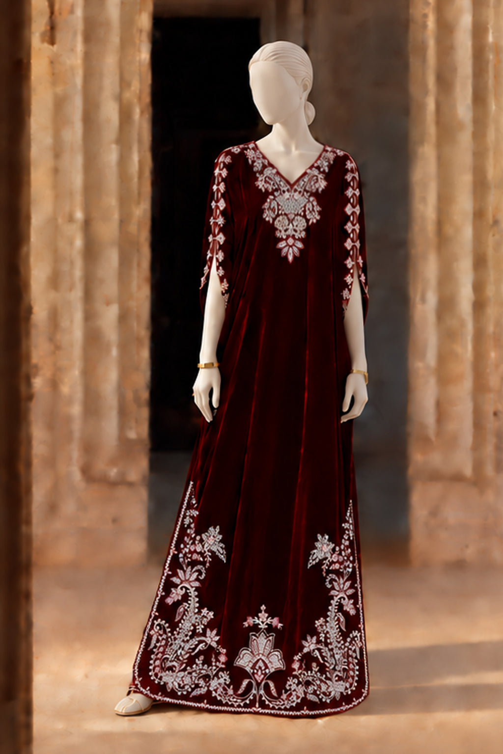 Maroon Velvet Kaftan - JE-26-0068