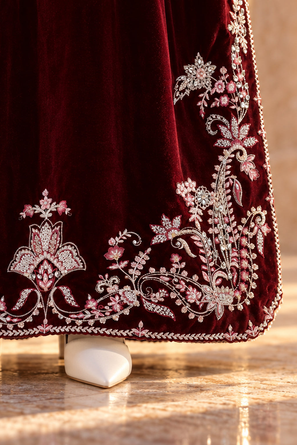 Maroon Velvet Kaftan - JE-26-0068