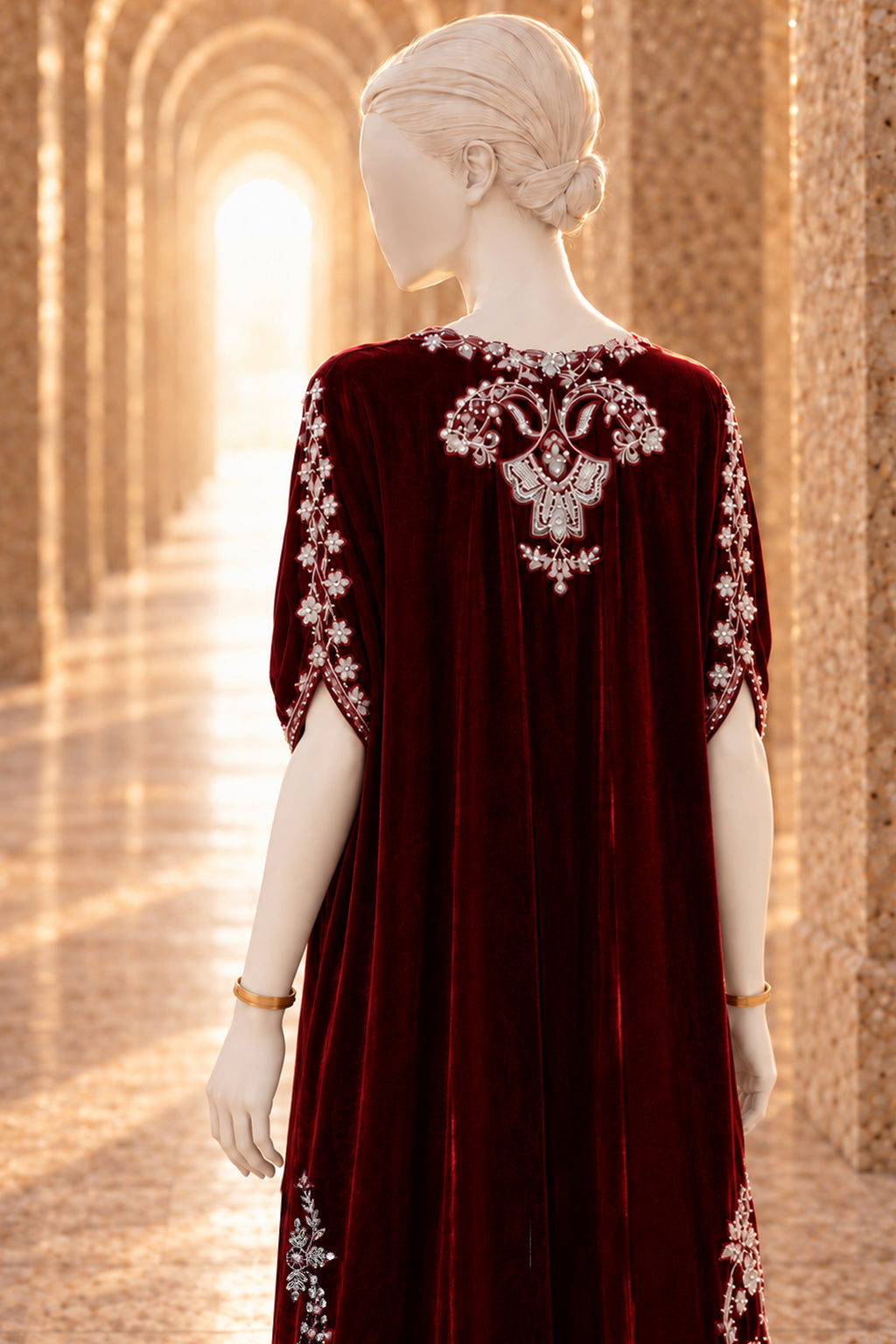 Maroon Velvet Kaftan - JE-26-0068