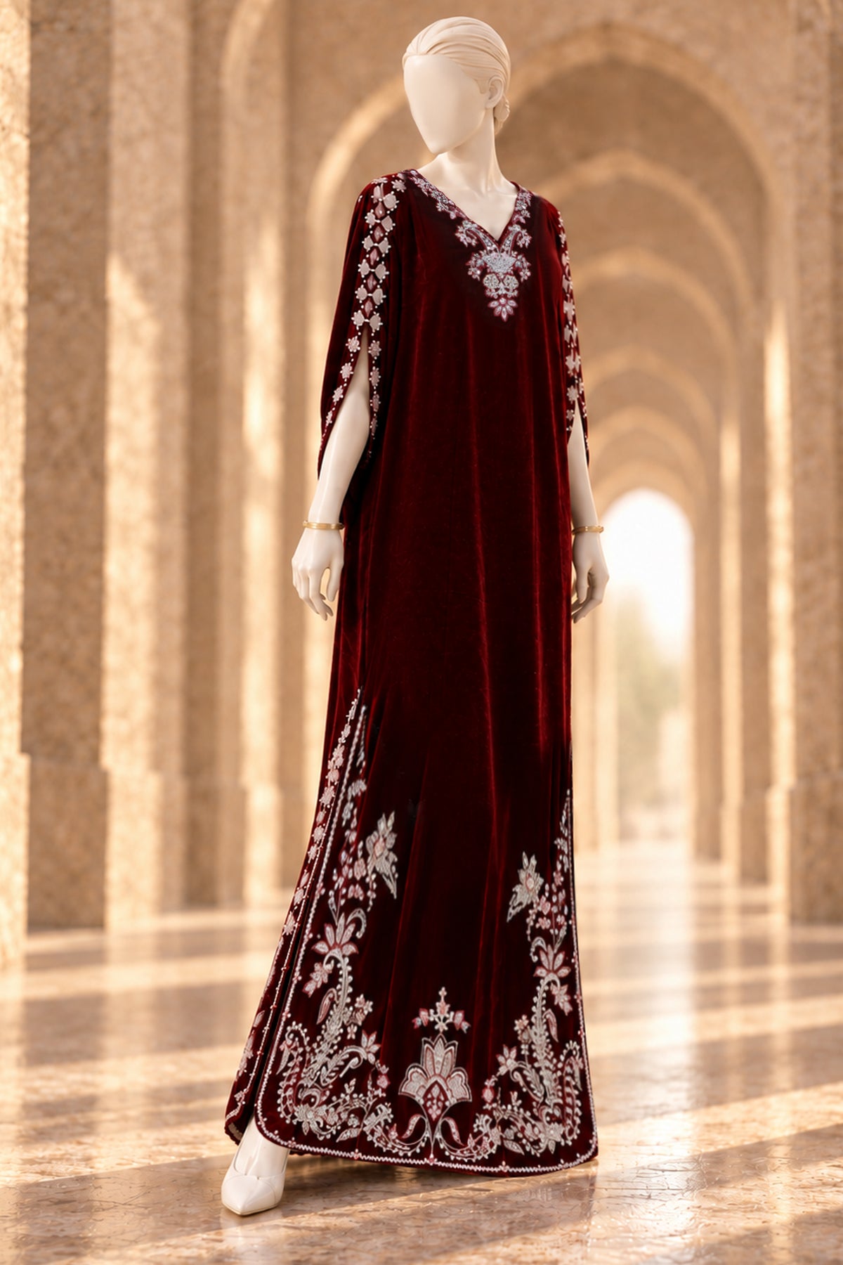 Maroon Velvet Kaftan - JE-26-0068
