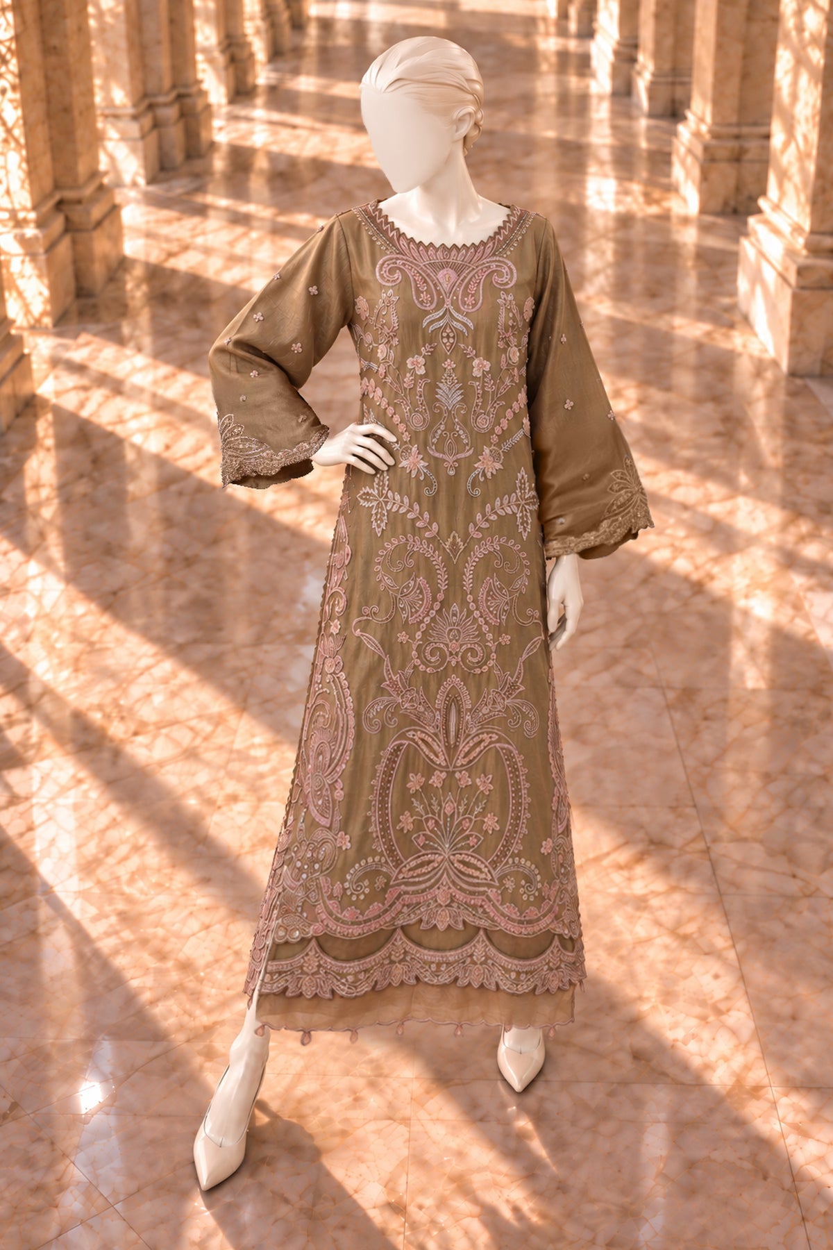 Gold Raw Silk Kaftan - JE-26-0069
