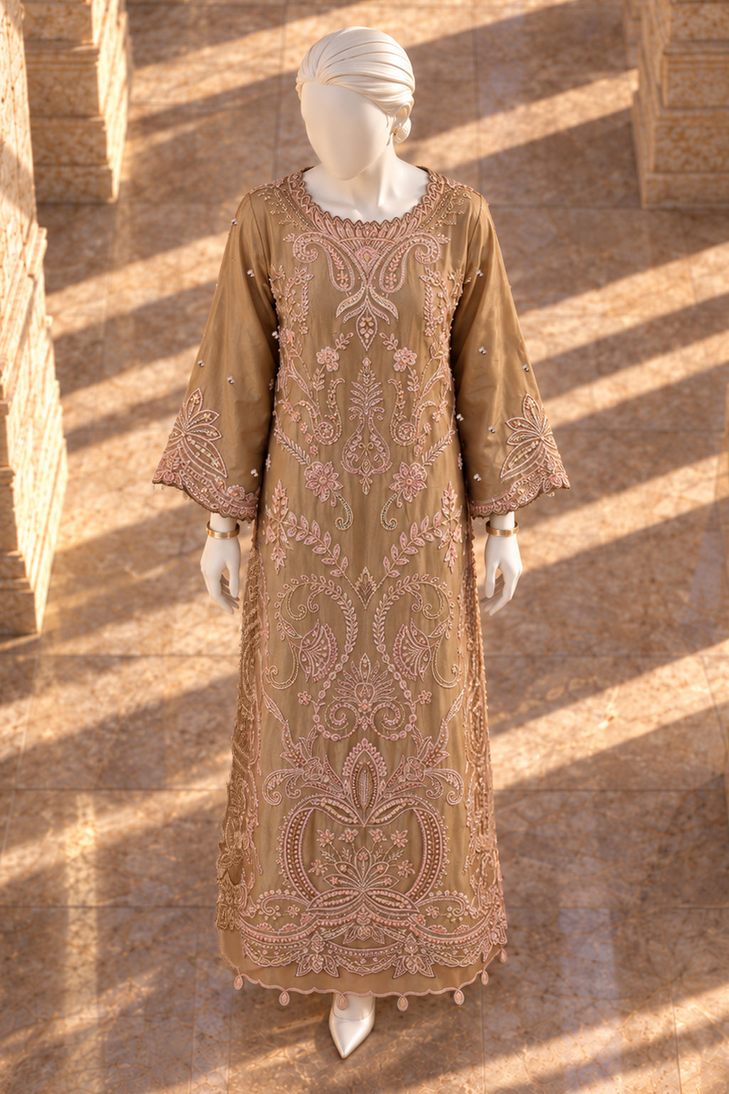Gold Raw Silk Kaftan - JE-26-0069