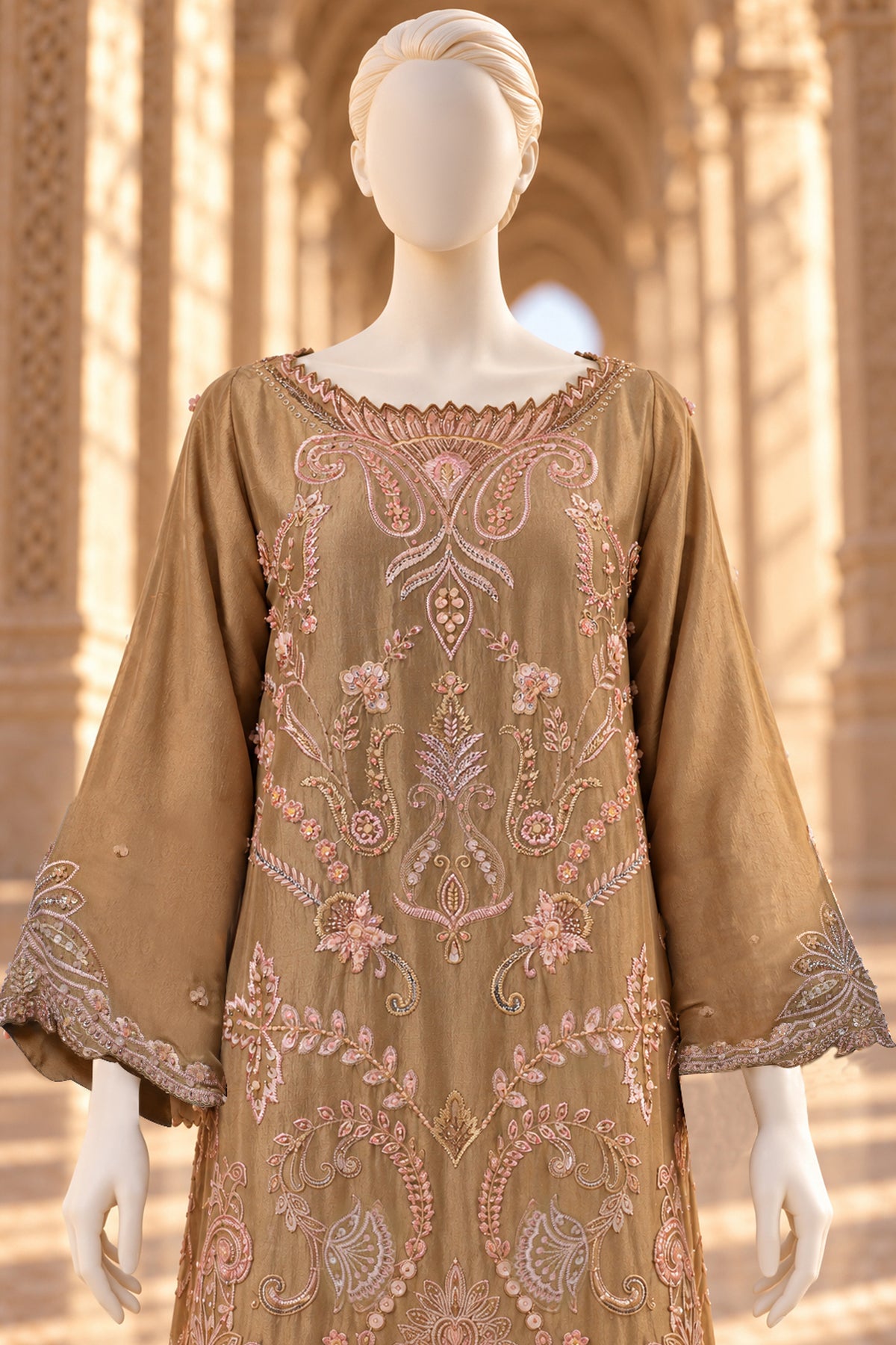 Gold Raw Silk Kaftan - JE-26-0069