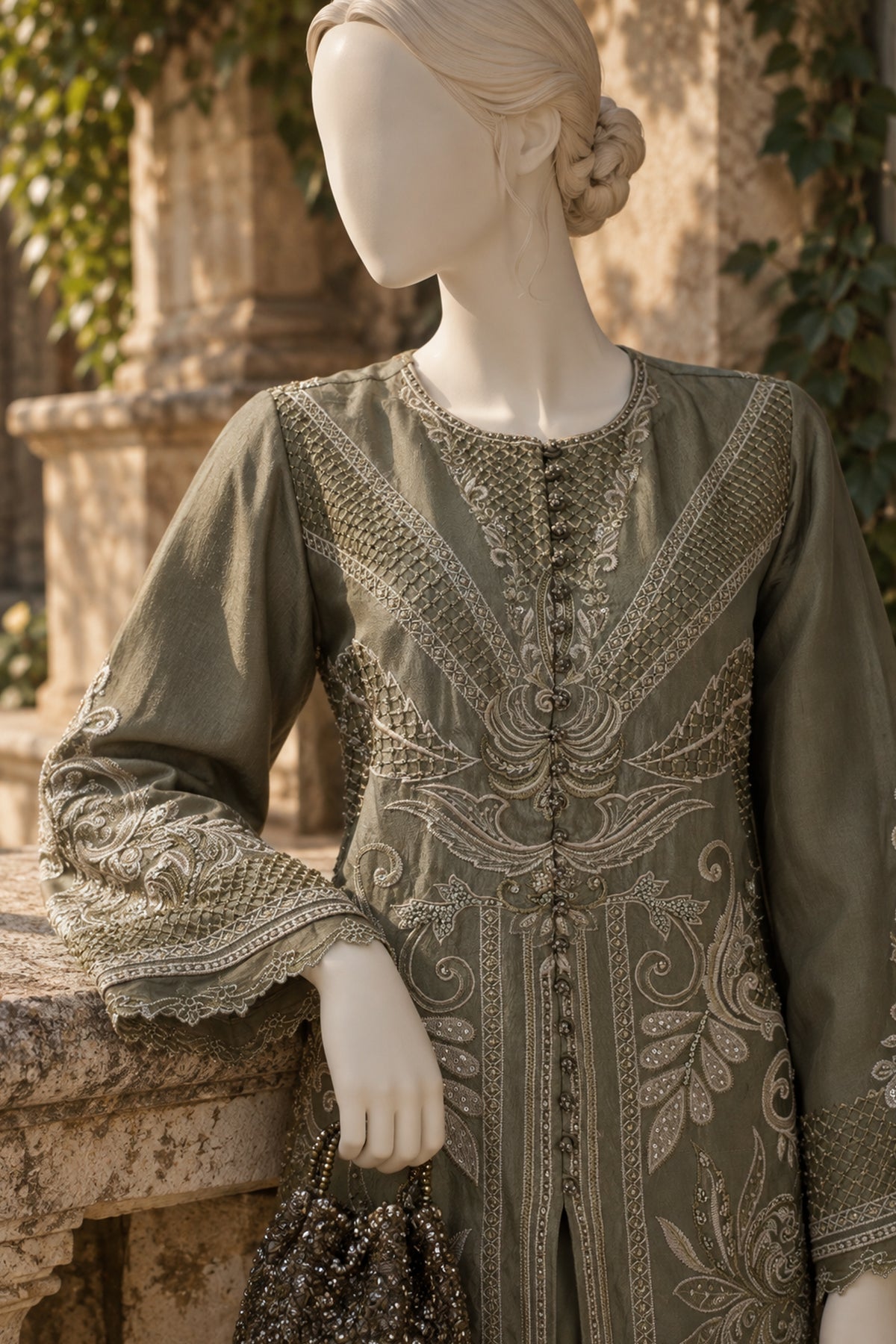 Olive Raw Silk Co-Ord Set - JE-26-0070