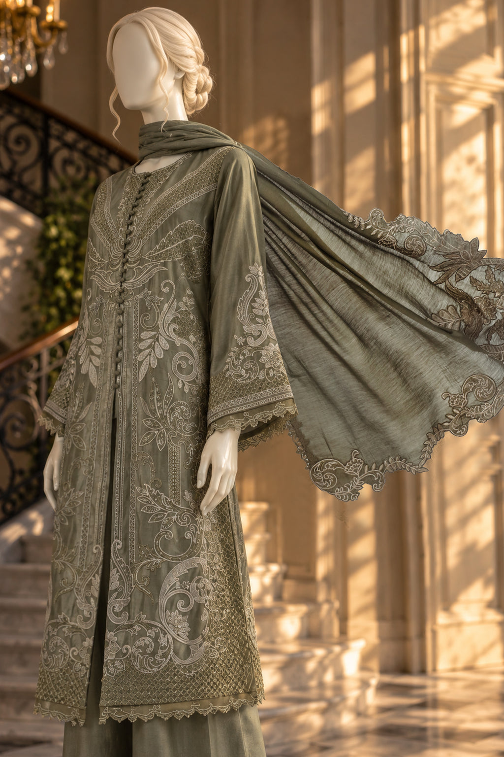Olive Raw Silk Co-Ord Set - JE-26-0070