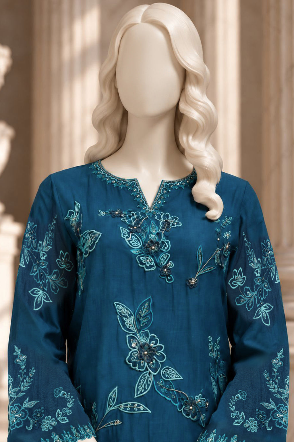 Teal Blue Kora Cotton Co-Ord Set - JE-26-0074
