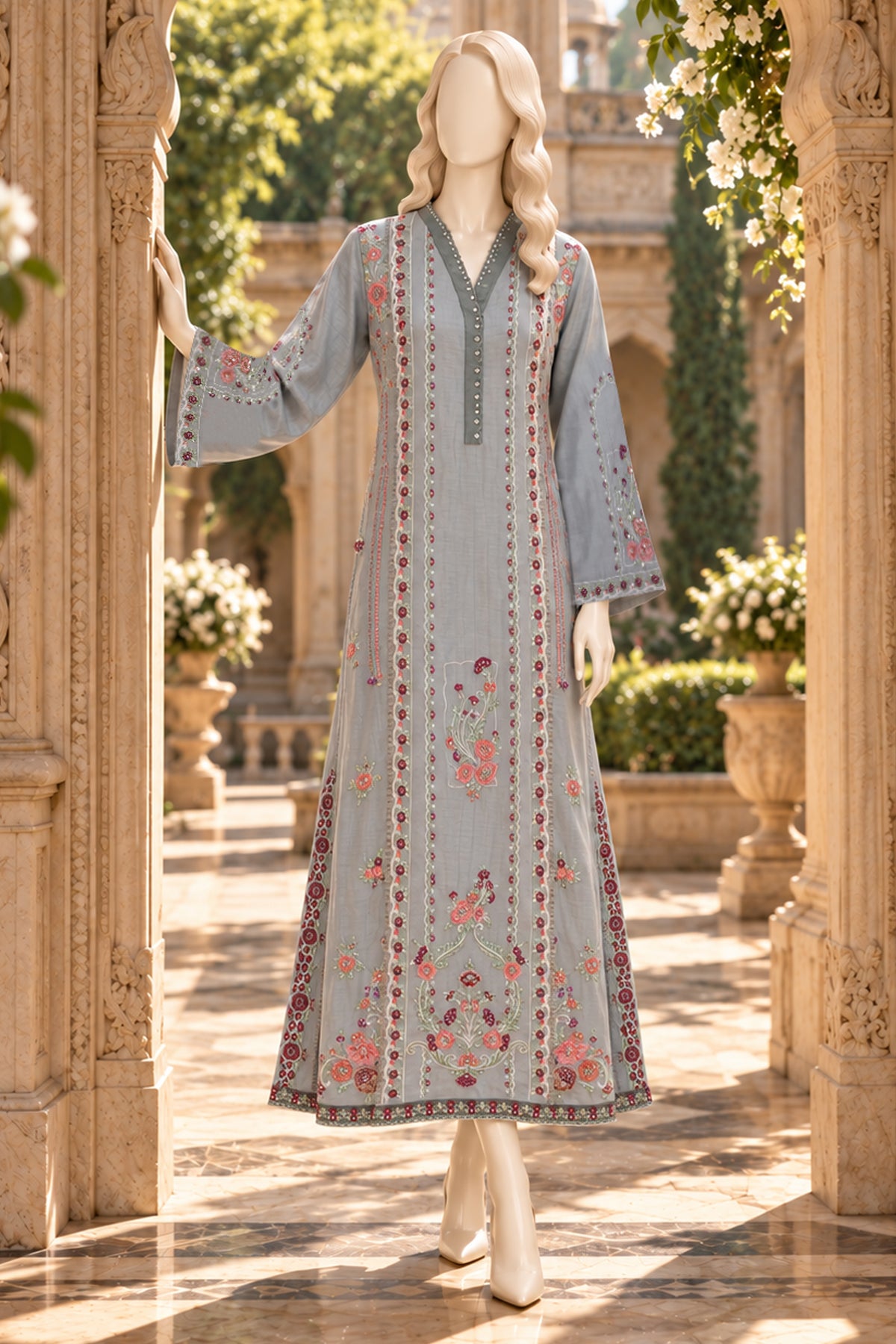 Steel Blue Kora Cotton Kaftan - JE-26-0075