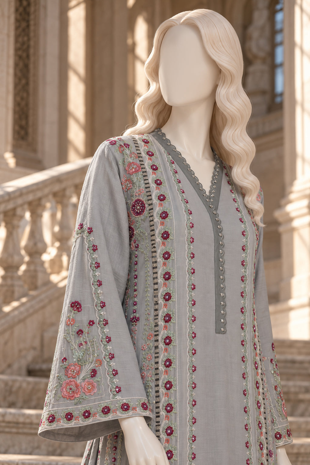 Steel Blue Kora Cotton Kaftan - JE-26-0075
