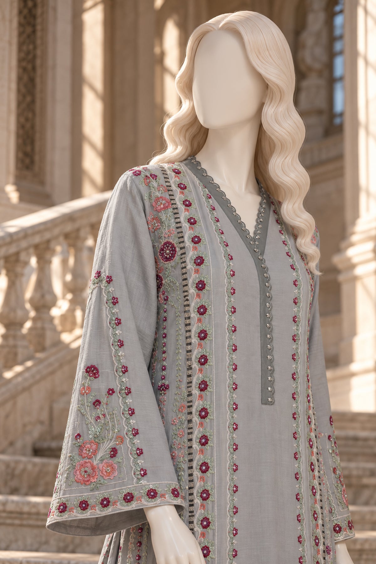 Steel Blue Kora Cotton Kaftan - JE-26-0075