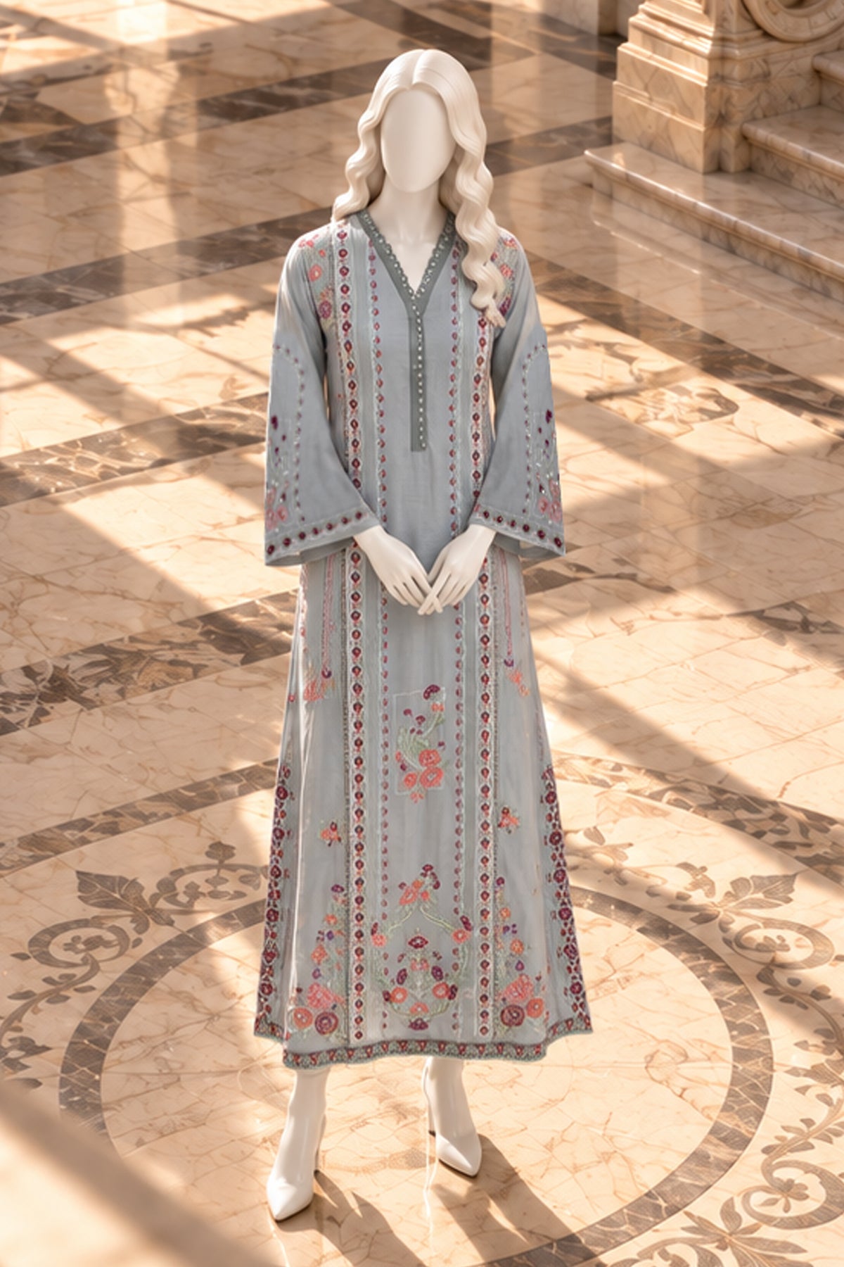 Steel Blue Kora Cotton Kaftan - JE-26-0075