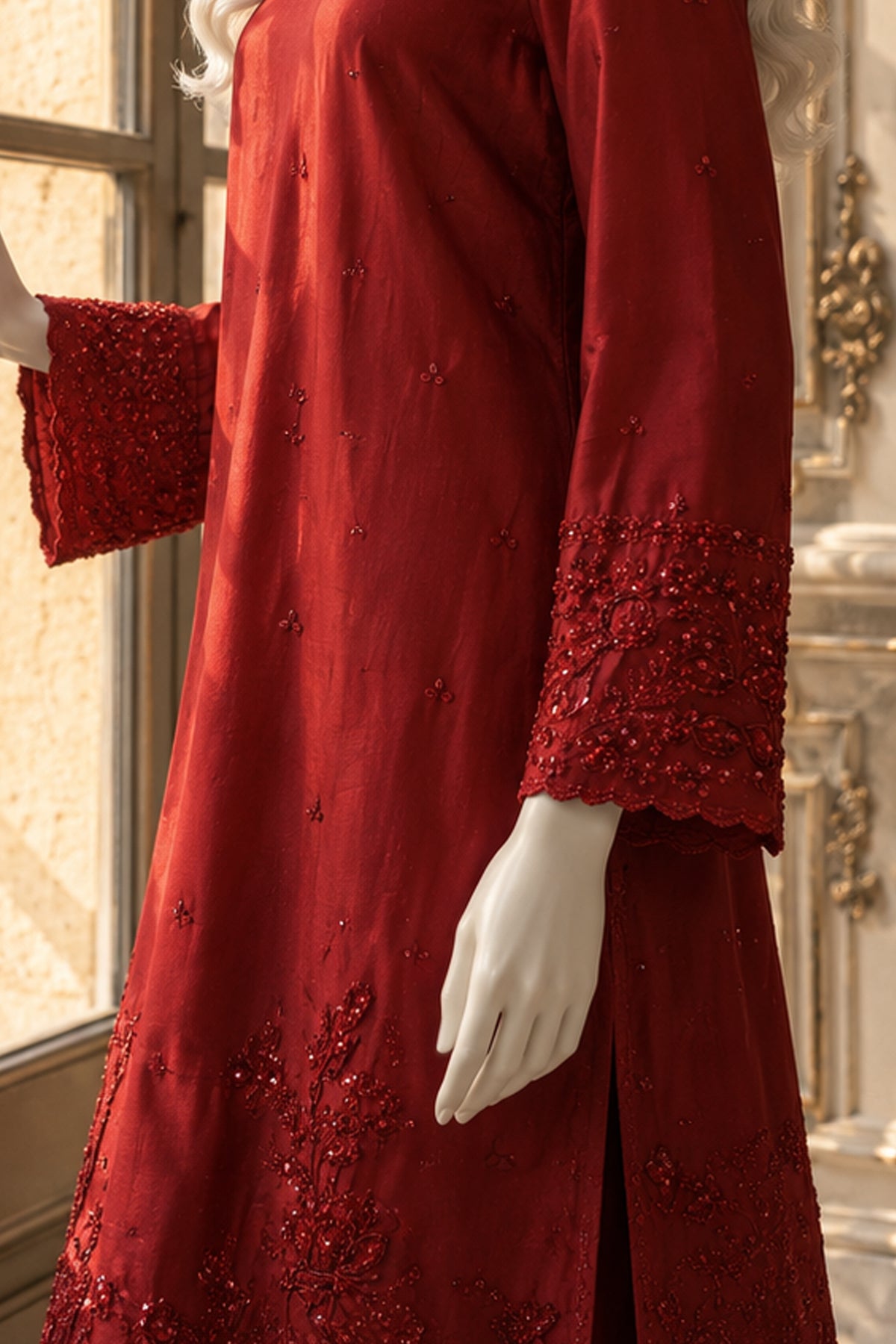 Red Sheesha Silk Co-Ord Set - JE-26-0078