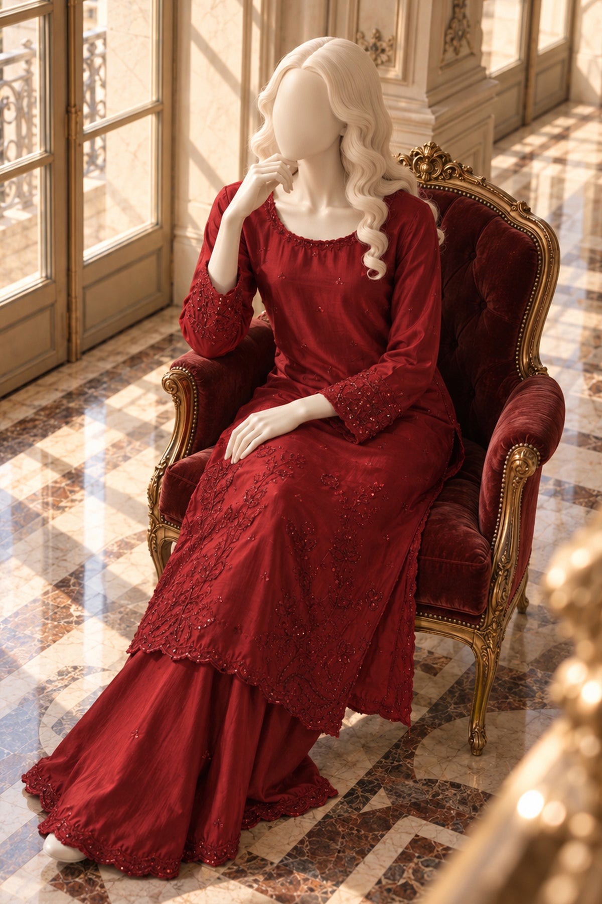 Red Sheesha Silk Co-Ord Set - JE-26-0078