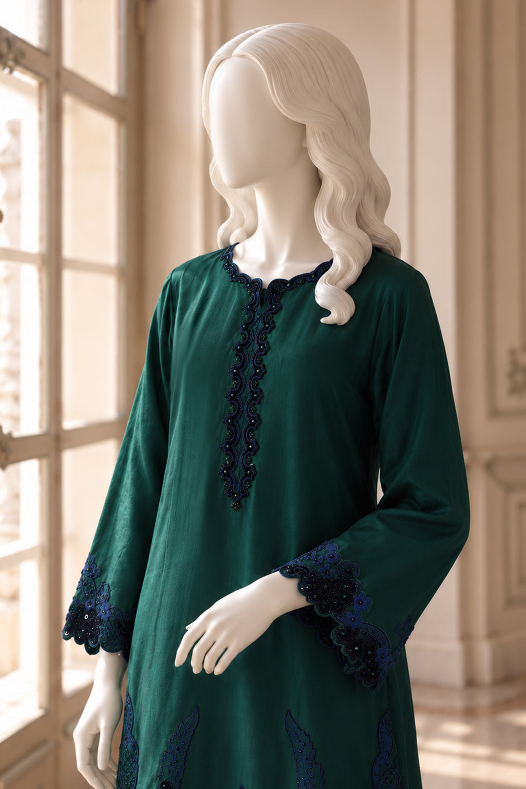 Bottle Green Sheesha Silk Co-Ord Set - JE-26-0083