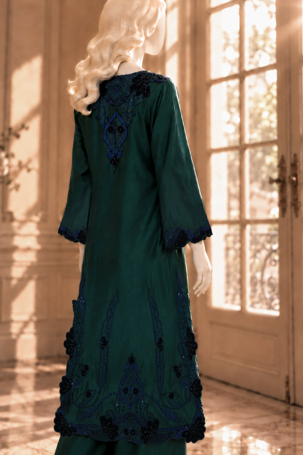 Bottle Green Sheesha Silk Co-Ord Set - JE-26-0083