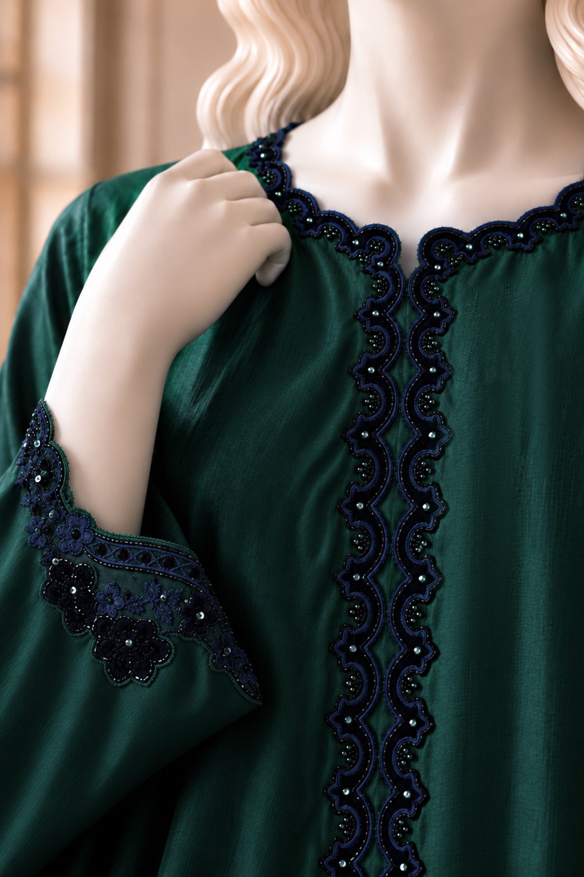 Bottle Green Sheesha Silk Co-Ord Set - JE-26-0083