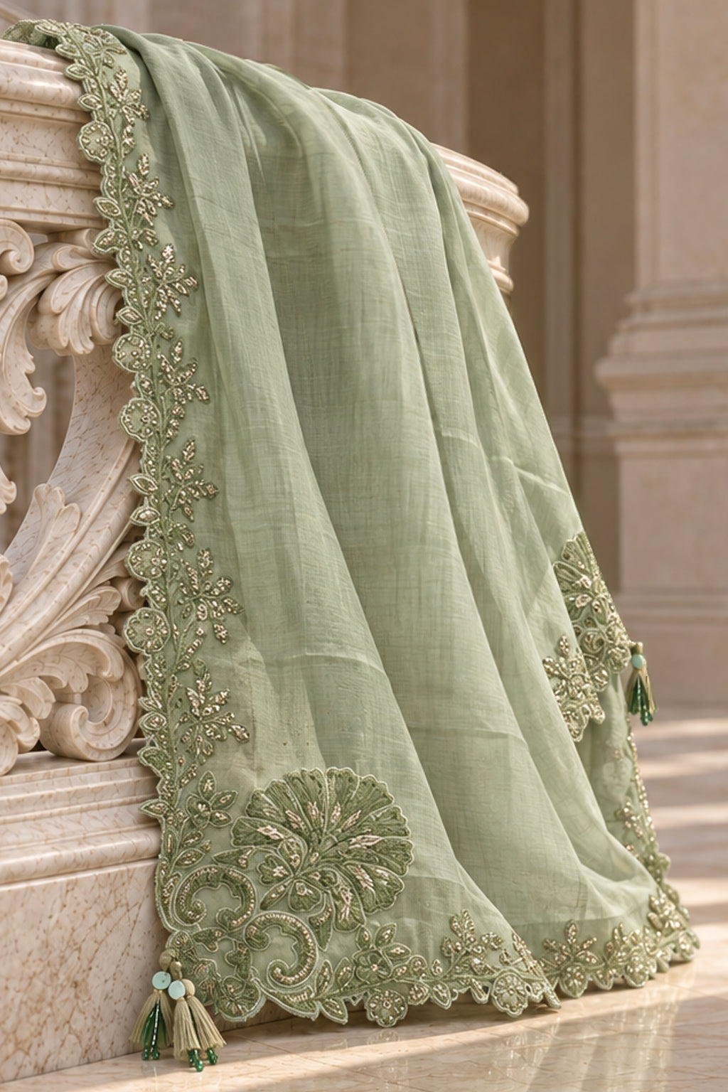 Sage Green Khaddi Silk Dupatta - JE260085