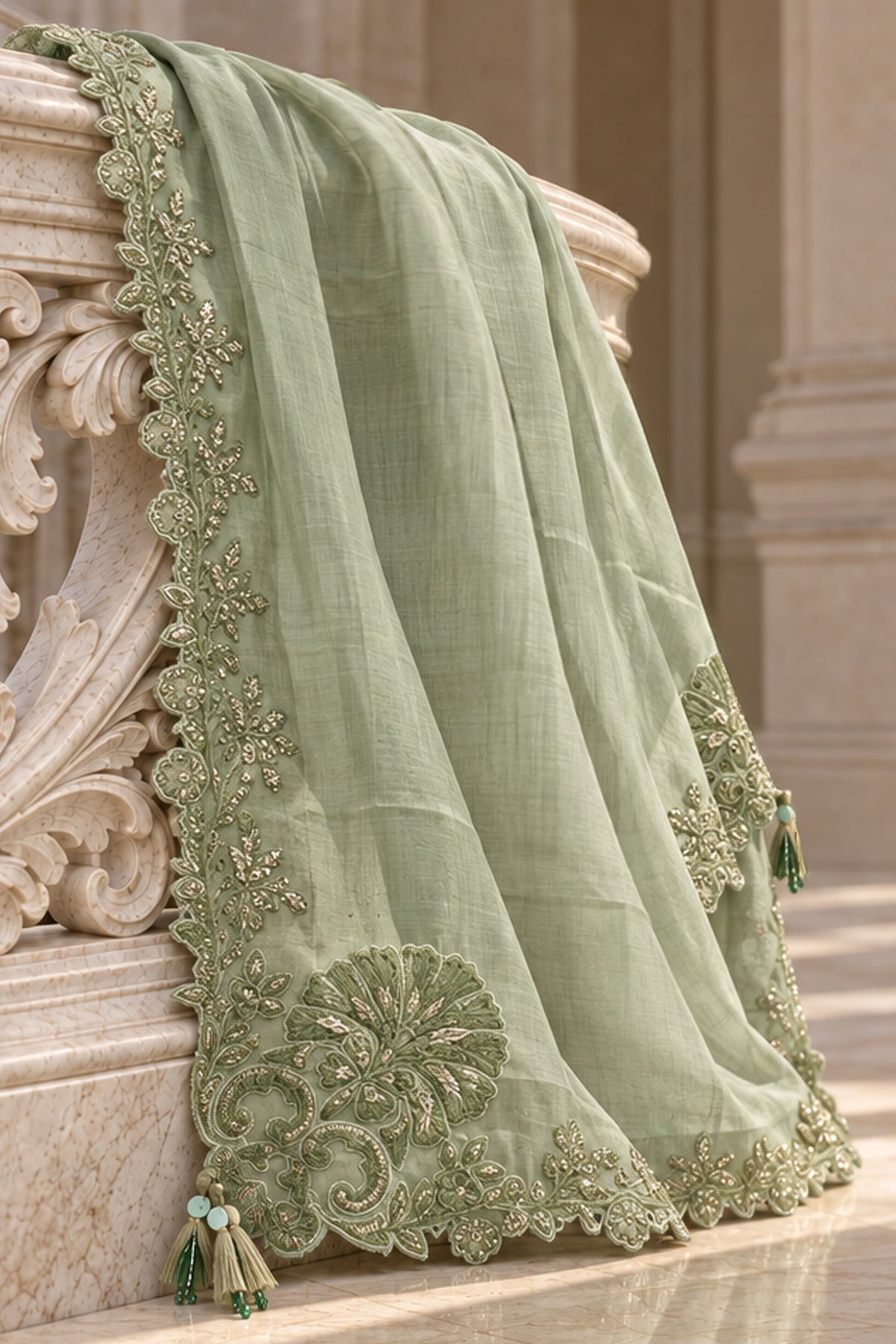 Sage Green Khaddi Silk Dupatta - JE260085