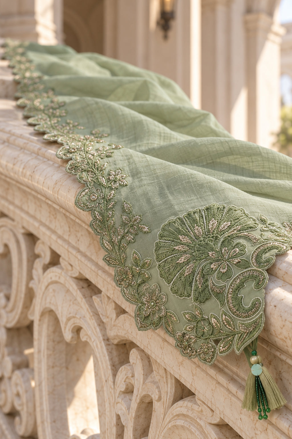 Sage Green Khaddi Silk Dupatta - JE260085