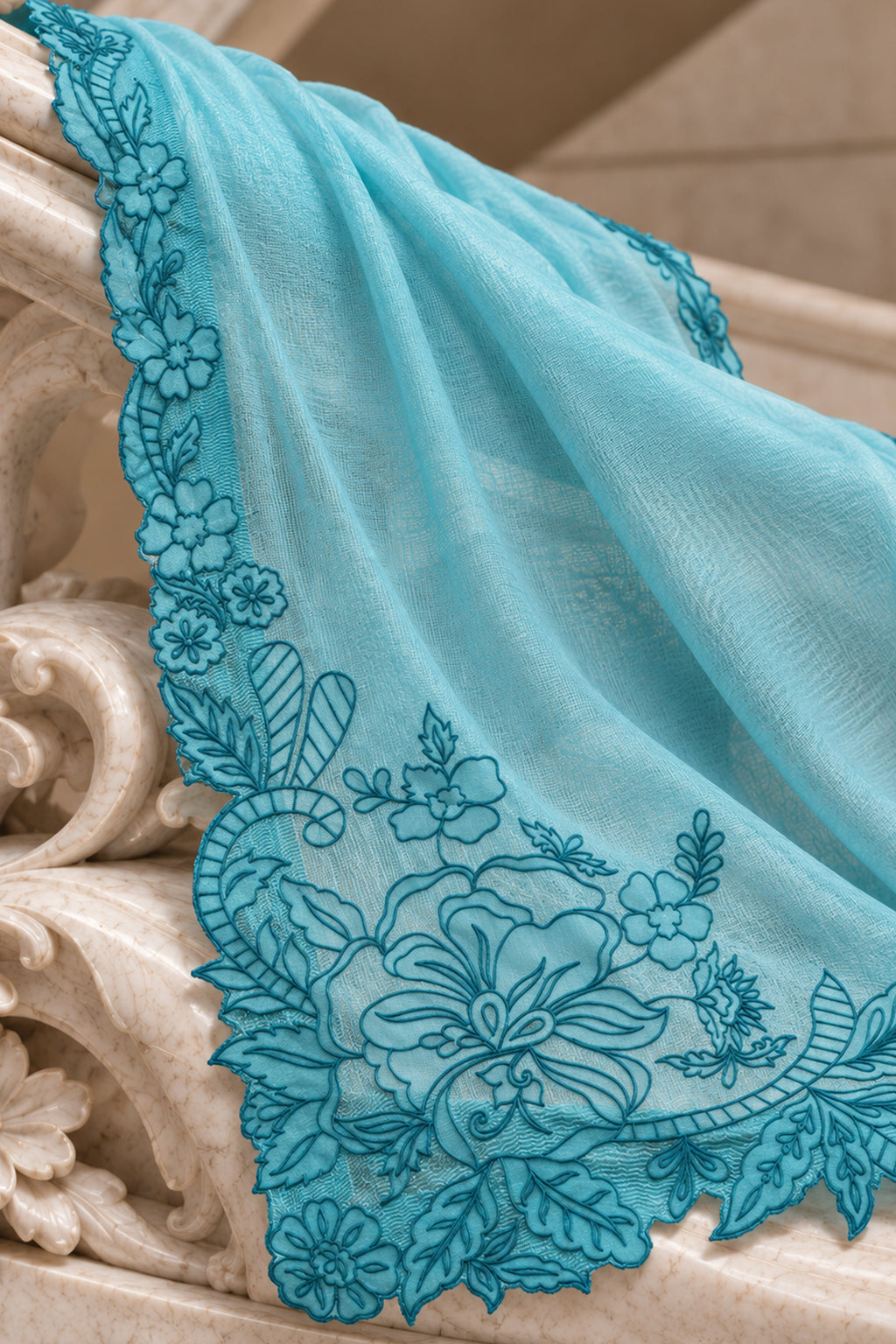 Teal Cotton Net Dupatta - JE260086