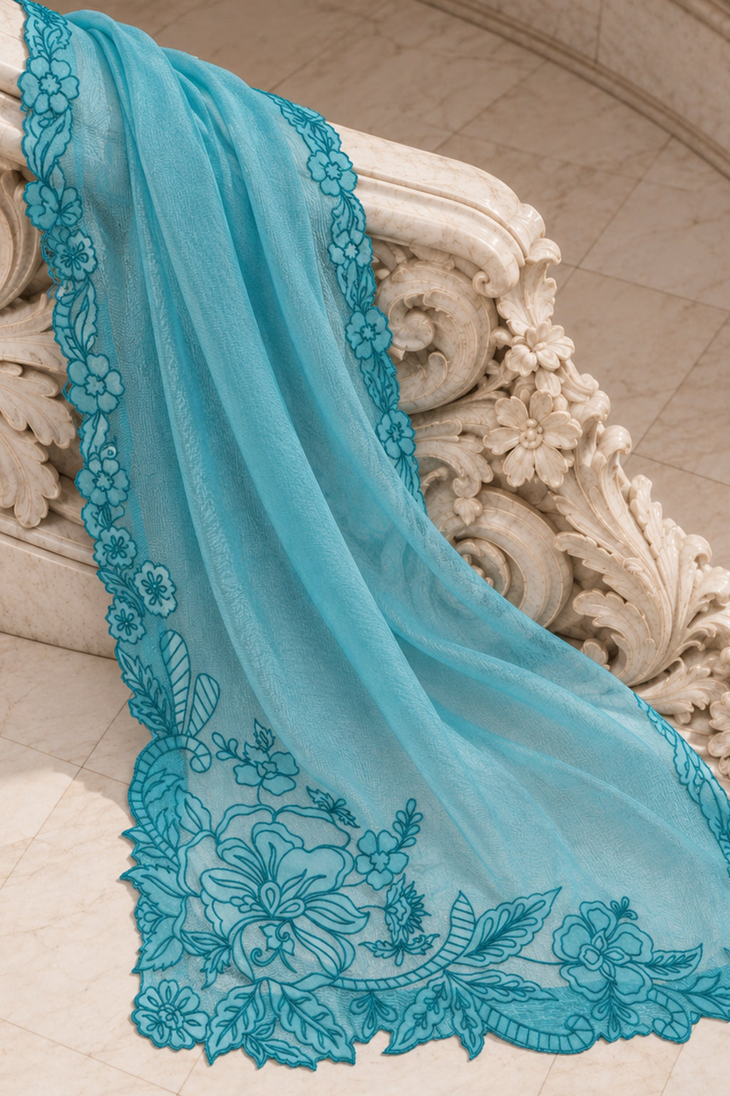 Teal Cotton Net Dupatta - JE260086
