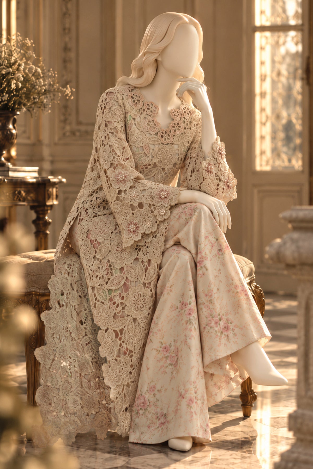 Beige Qureshia Co-Ord Set - JE-26-0097